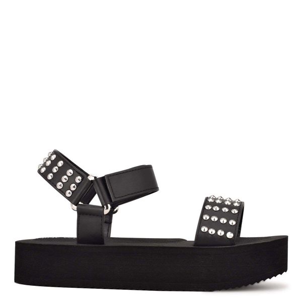 Nine West Comehere Studded Black Platform Sandals | South Africa 12V26-7B20